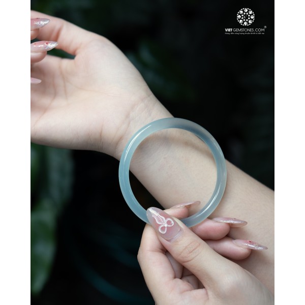 Vòng Nguyên Khối Chalcedony Xanh Lam Chột 6mm